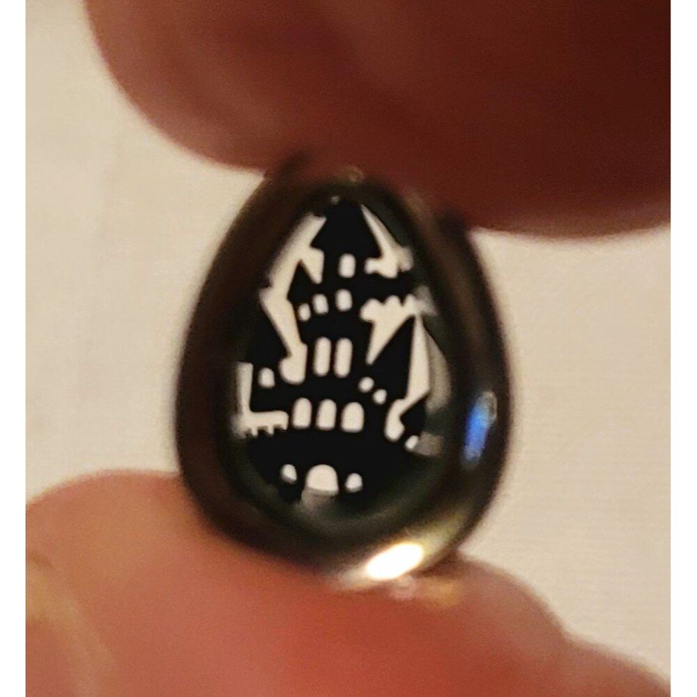 NIB 8mm Teardrop Haunted Castle Theme Silver Tone Black Metal Pair Ear Gauges